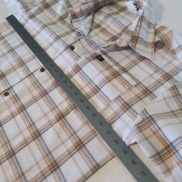Oso Brand Men's size Large white, brown and black plaid print top - Picture 7 of 13